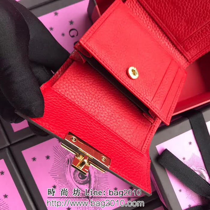 GUCCI古馳 歐洲正品原單 padlock系列 最新款短皮夾 453155 大紅摔紋全皮 WTG1192